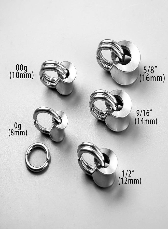 Earblity 1 Pair Hollow gauges with 2 rings 9/16'' (14mm) Ear Tunnels Plugs 316 Stainless Steel Silver Ear Gauges Weight Saddle Plugs Hypoallergenic expander Piercing Body Jewelry - Image 2